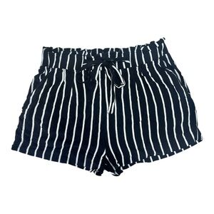 Ambiance Black‎ White Striped Paperbag Shorts Large Mod Boho Chic Indie Vanguard